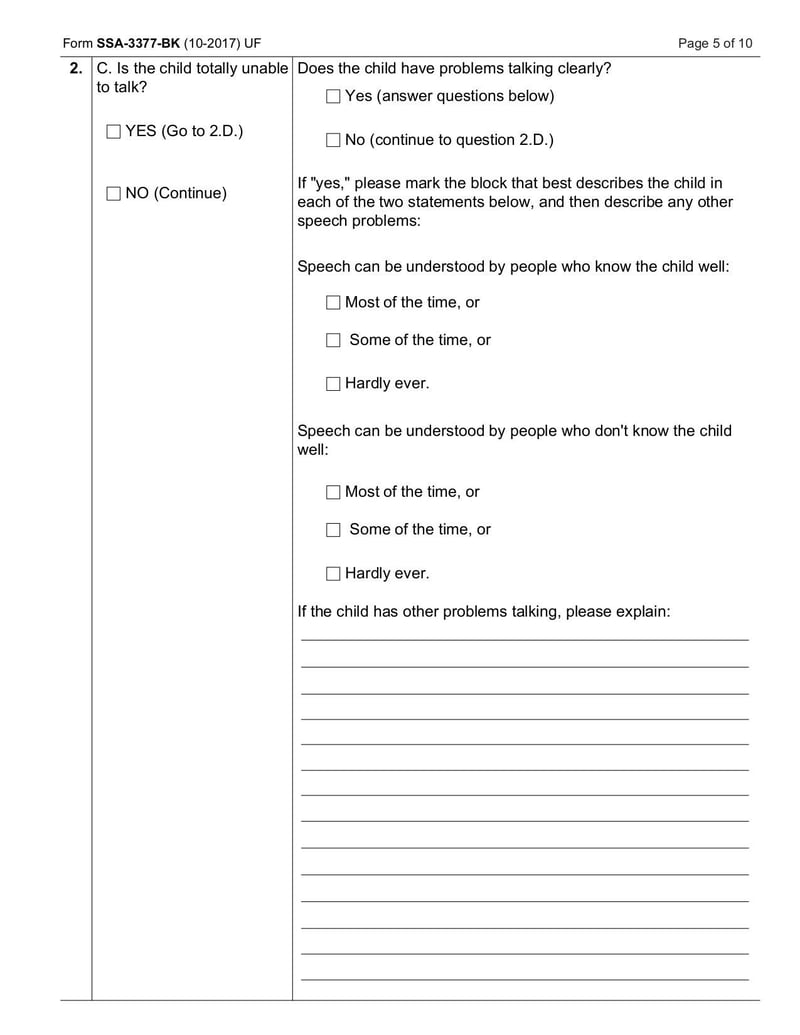 Large thumbnail of Form SSA-3377-BK Function Report - Child Age 3 to 6th Birthday - Feb 2022