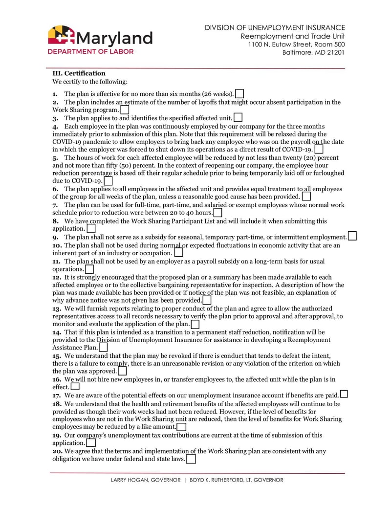 Large thumbnail of Application for Work Sharing Unemployment Insurance Plan - Jul 2020
