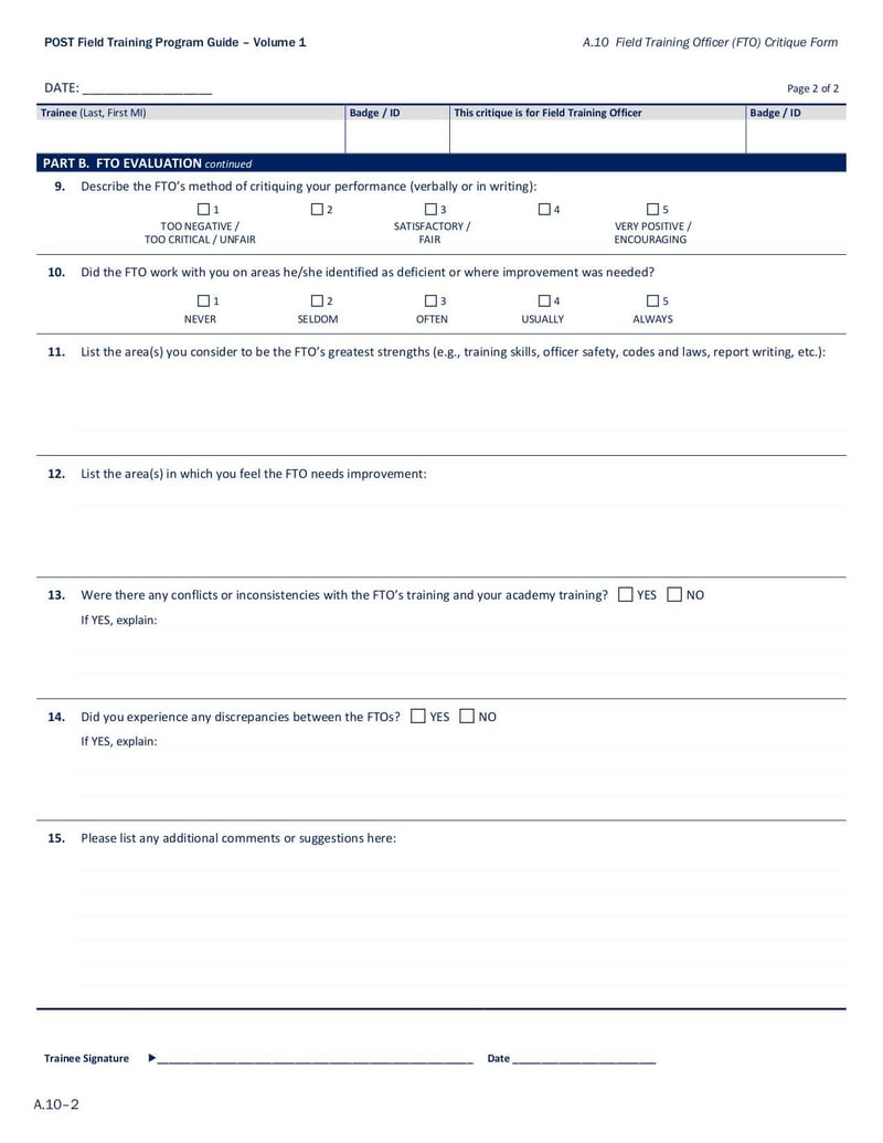 Large thumbnail of Field Training Officer (FTO) Critique Form - Nov 2015