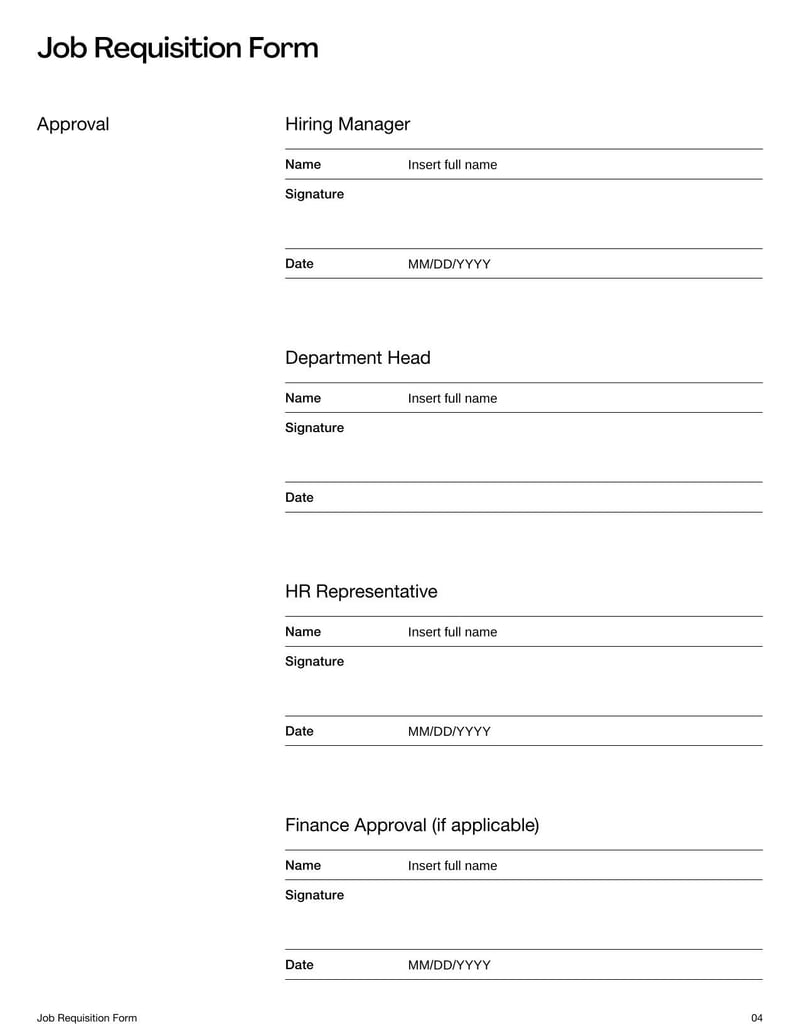 Job Requisition Template for requesting approval to open and fill a job position