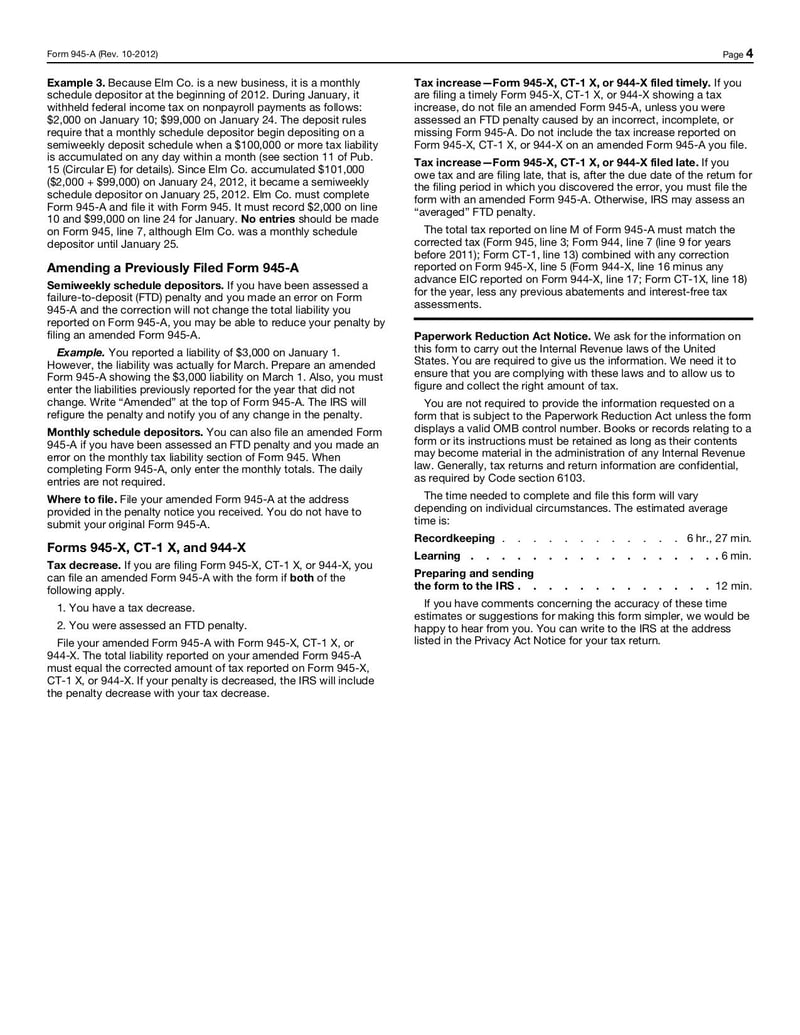 Large thumbnail of Form 945-A - Oct 2012