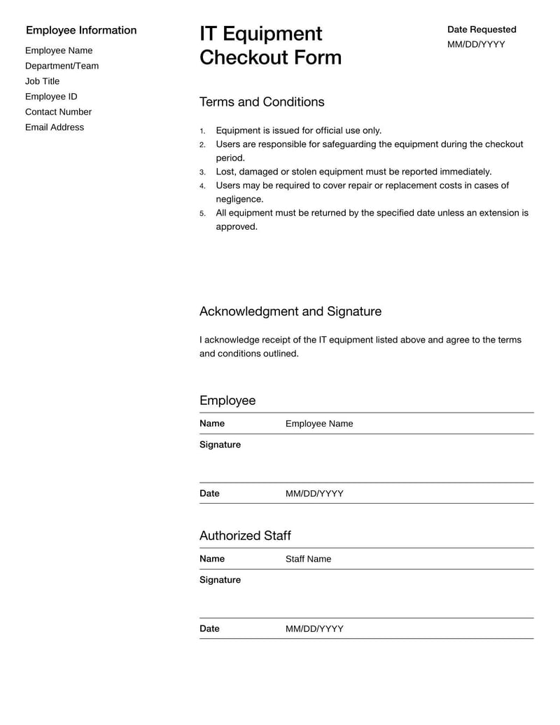 IT Equipment Checkout Form for recording device distribution