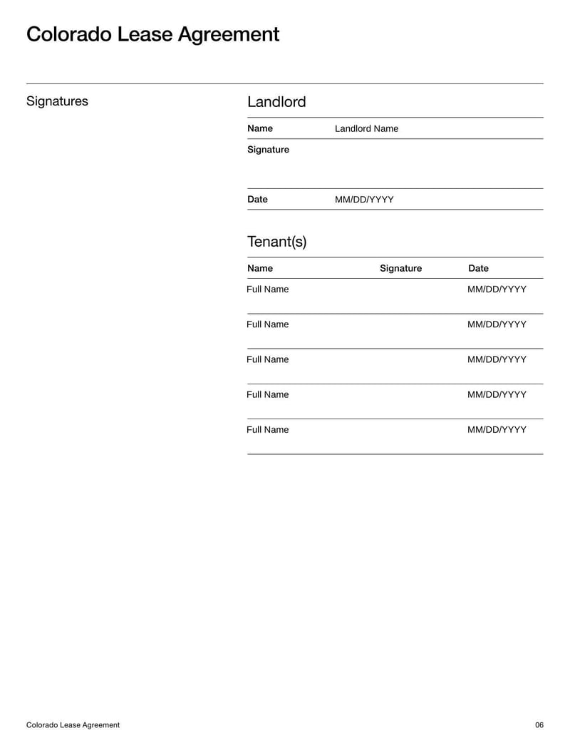 Colorado Lease Agreement for rental terms in Colorado