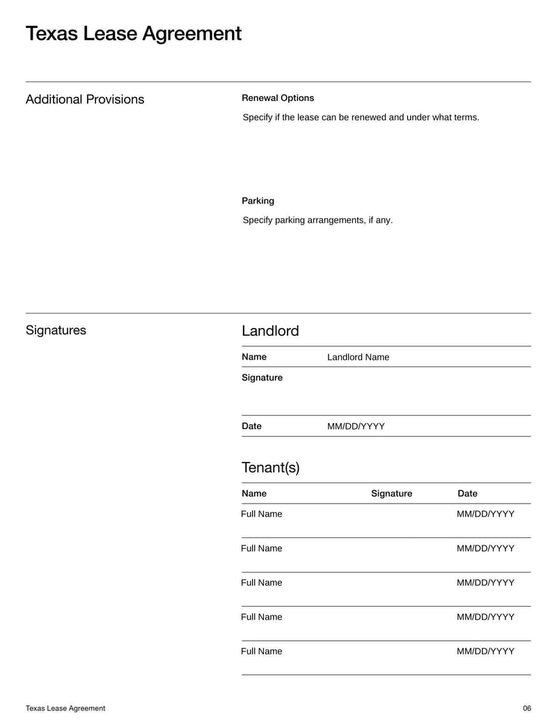 Texas Lease Agreement for rental terms in Texas