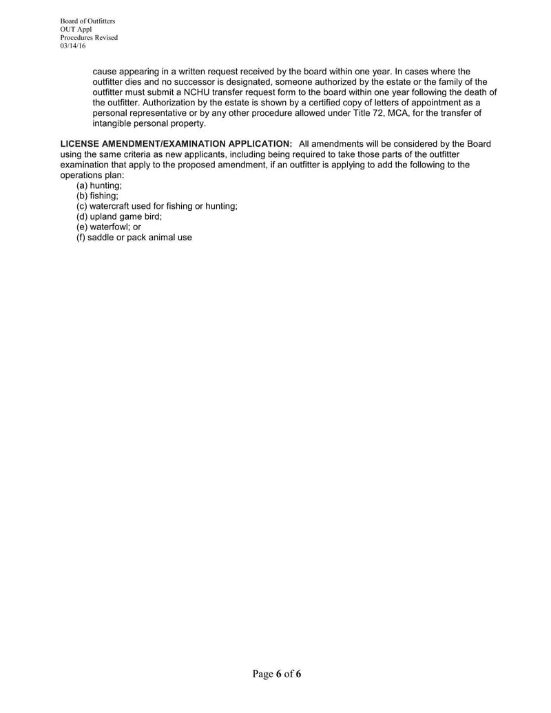 Large thumbnail of Montana Outfitter License/Examination Application