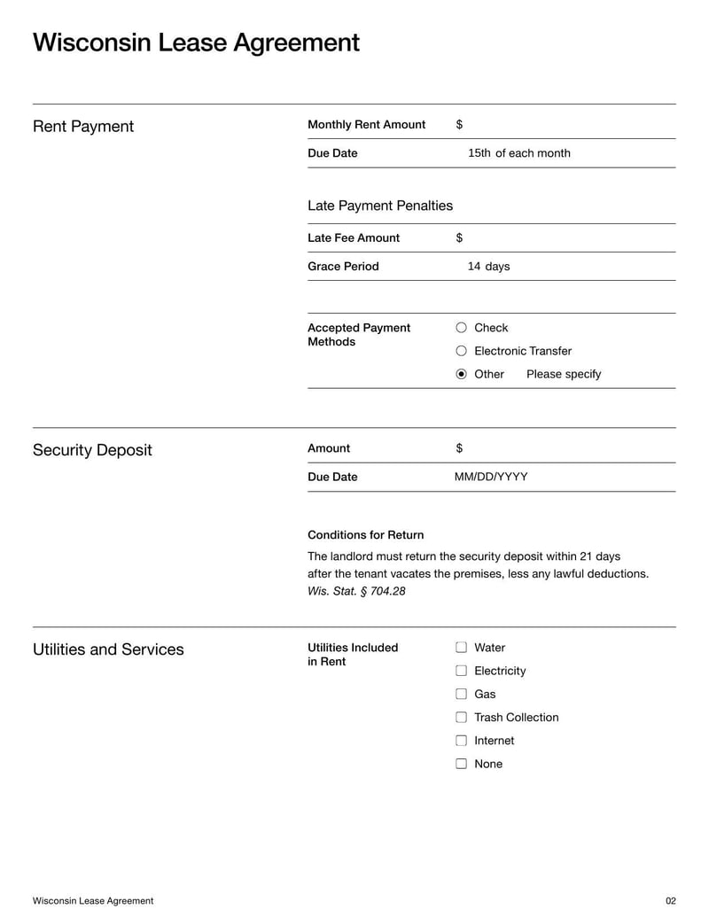 Large thumbnail of Wisconsin Lease Agreement Template
