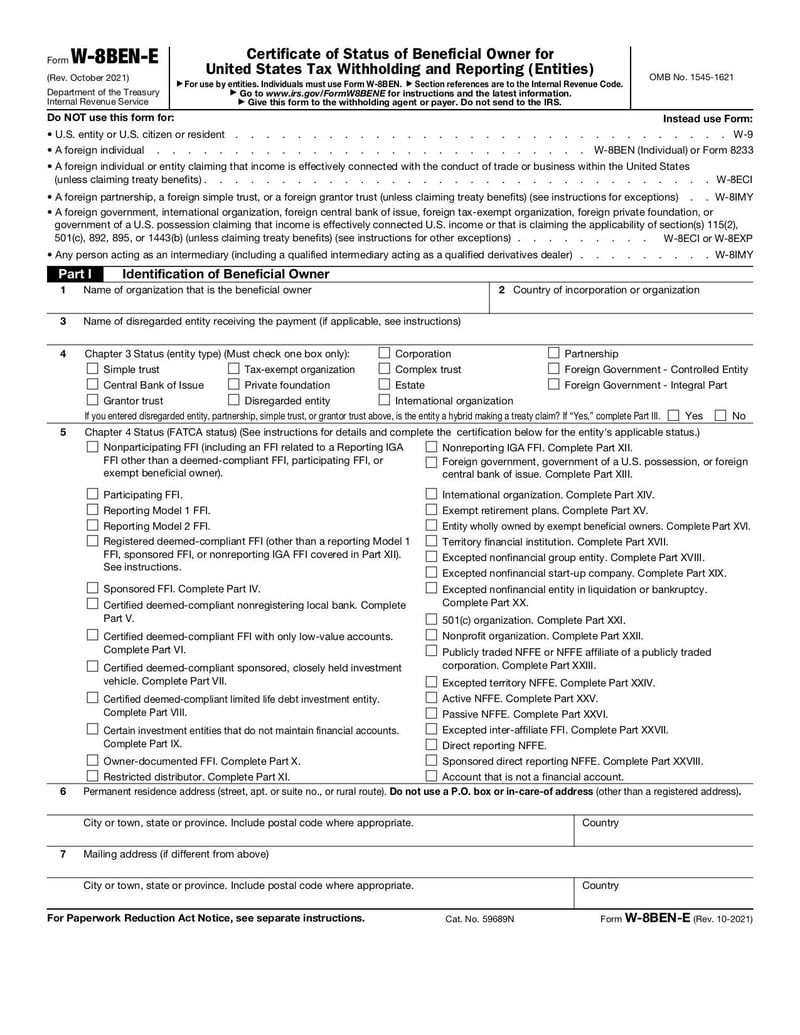 Large thumbnail of Form W-8BEN-E - Oct 2021
