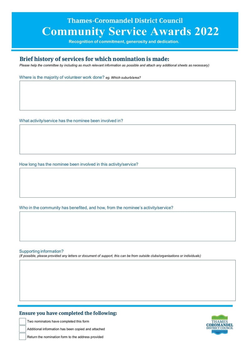 Large thumbnail of Community Service Award Nomination Form - Jun 2022