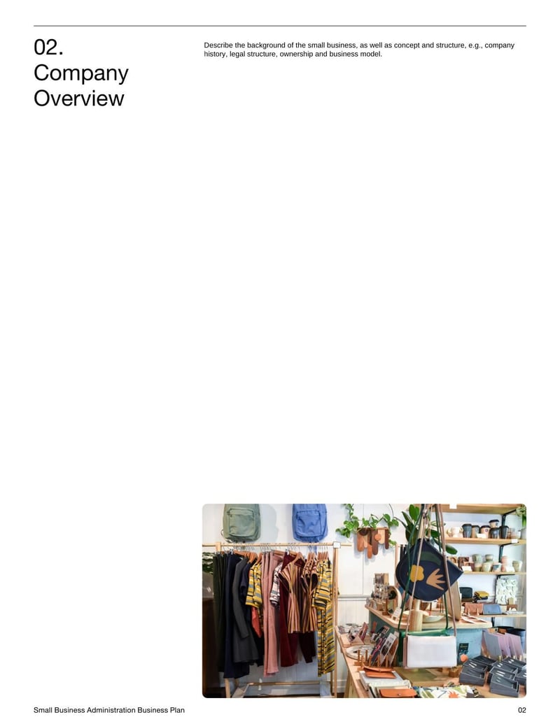 Small Business Administration Business Plan for applying for SBA loans and laying out a small business structure