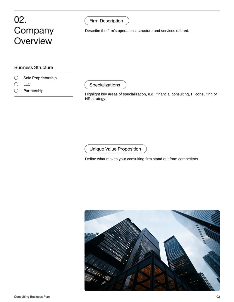 Consulting Business Plan Template for planning a consulting firm's services and operations