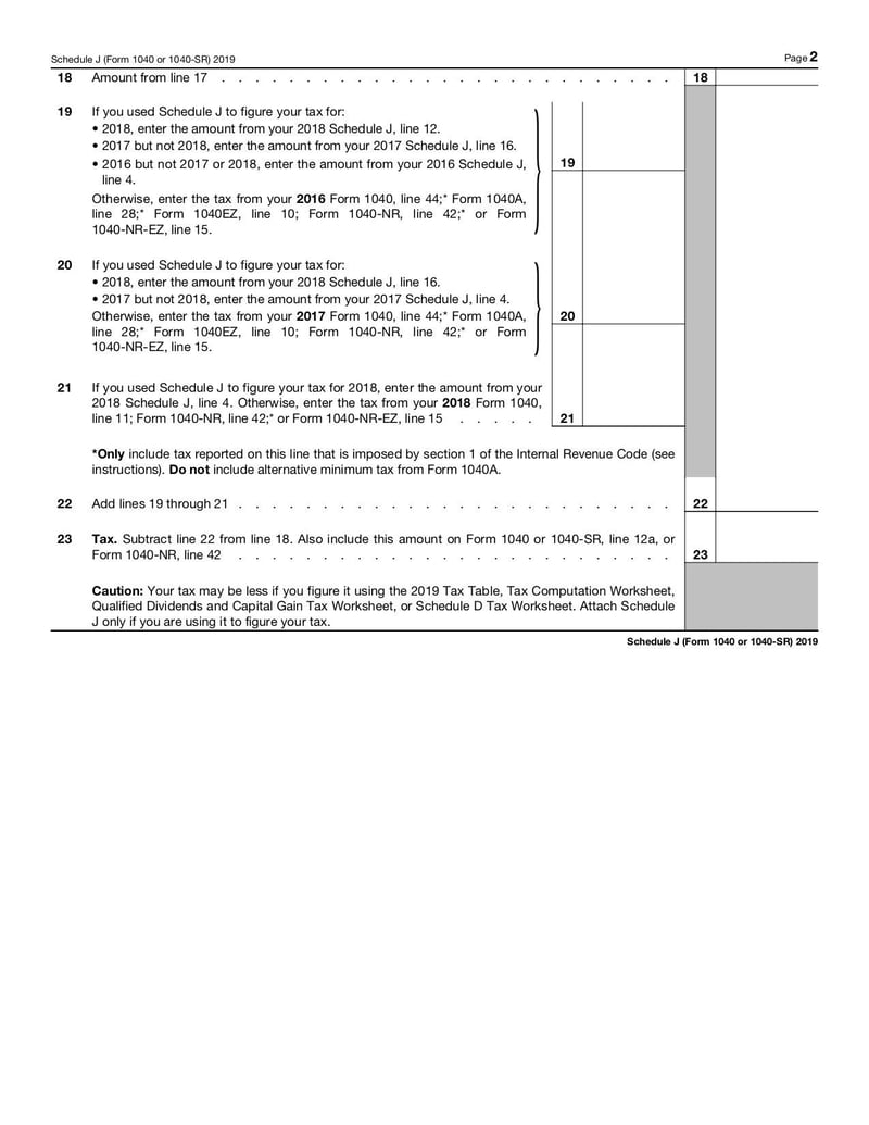 Large thumbnail of Schedule J (Form 1040 or 1040-SR) - Oct 2019
