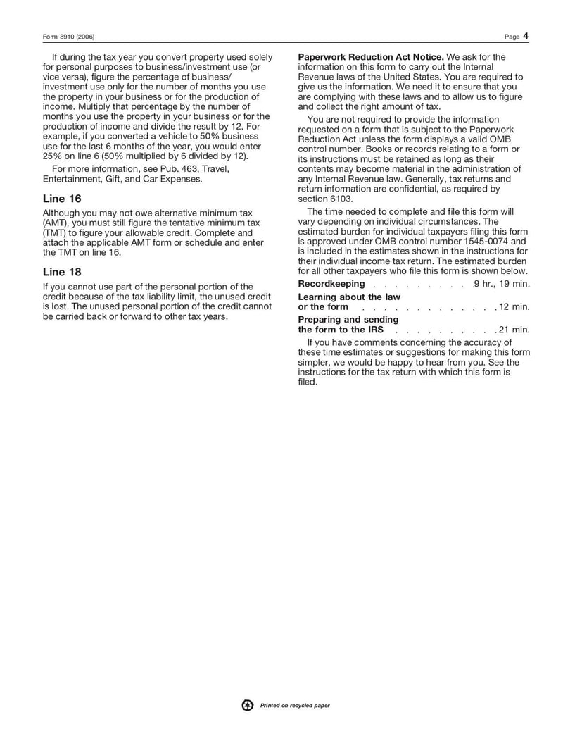 Large thumbnail of Form 8910 - Nov 2006