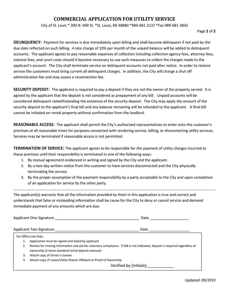 Large thumbnail of City of St. Louis Commercial Application for Utility Service