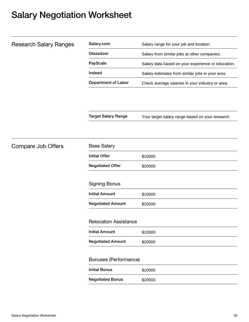 Salary Negotiation Worksheet to plan your ideal compensation package