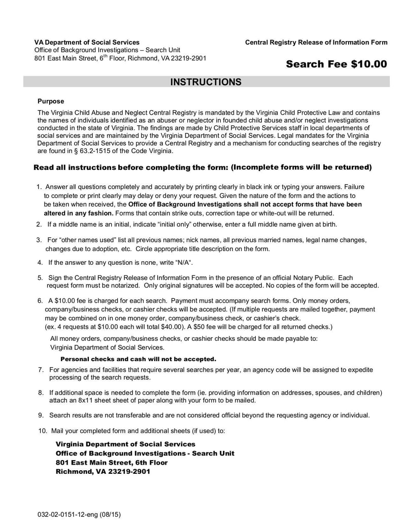 Large thumbnail of Central Registry Release of Information Form - Jul 2015