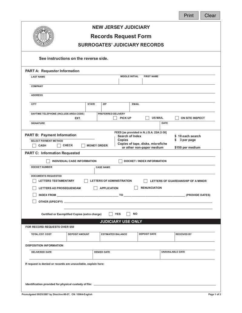 Large thumbnail of Records Request Form - Surrogates' Judiciary Records - Jun 2017