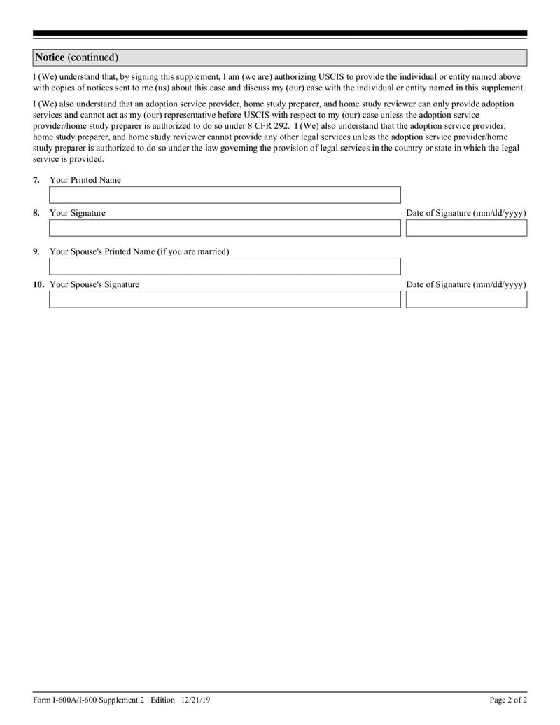 Large thumbnail of Form I-600A Supplement 2 Consent to Disclose Information - Dec 2019