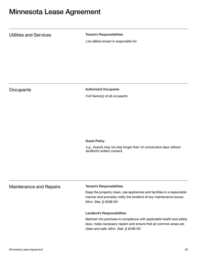 Large thumbnail of Minnesota Lease Agreement Template