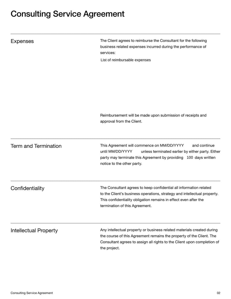 Consulting Service Agreement Template for New Zealand for defining service terms between consultants and clients