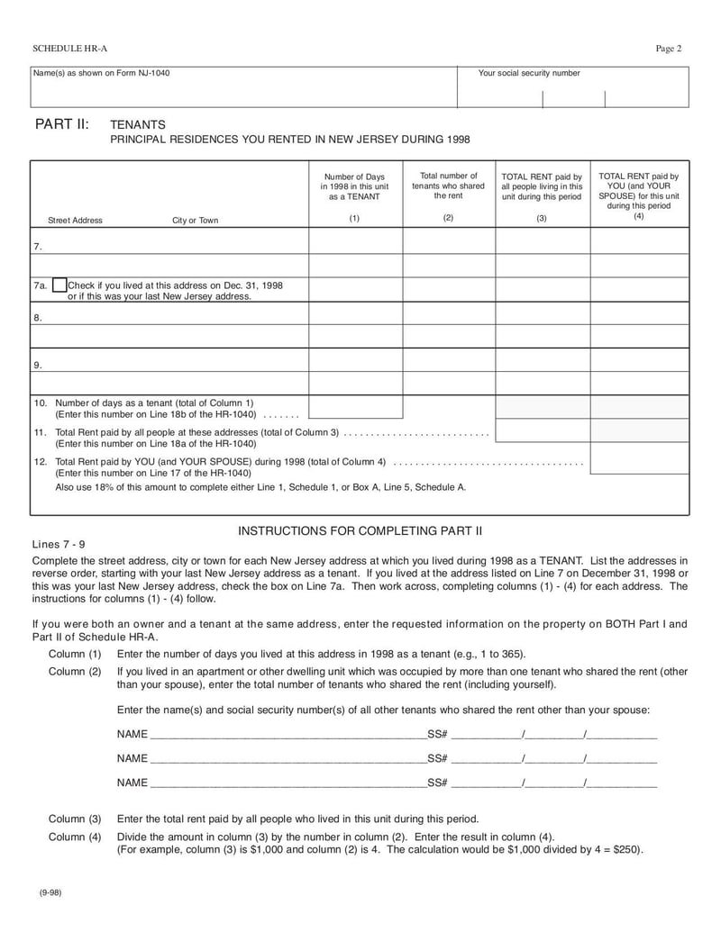 Large thumbnail of Form HR-1040-X - Jan 1998