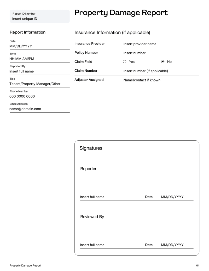 Property Damage Report for documenting incidents and property damage effectively