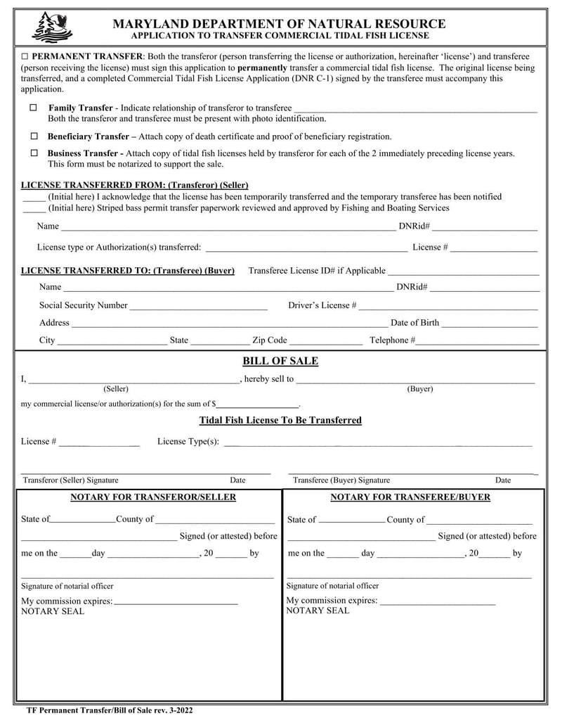 Large thumbnail of Form TF Permanent Transfer/Bill of Sale (2022)