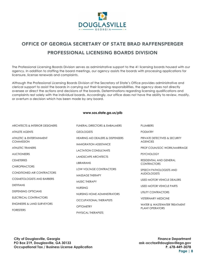 Large thumbnail of Douglasville Occupational Tax Registration Application