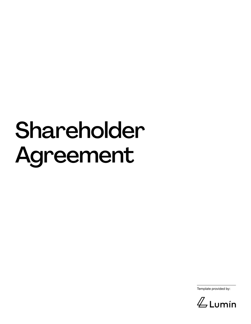 Startup Shareholder Agreement detailing shareholder rights, governance rules, ownership and dispute resolution