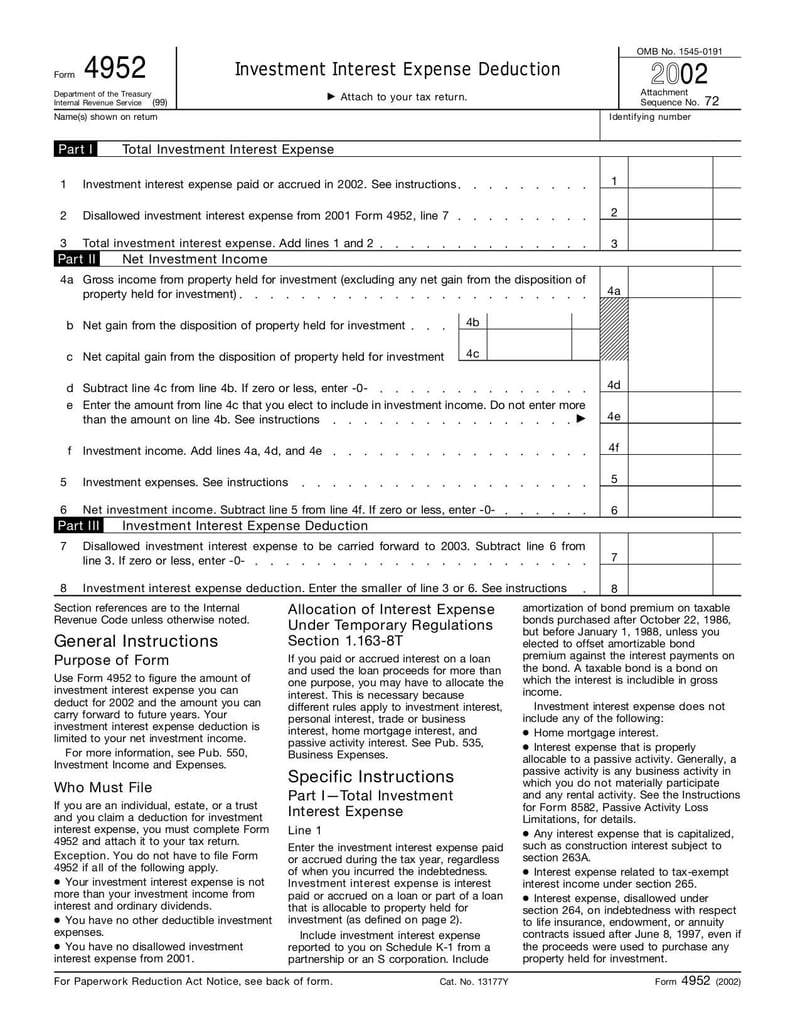 Large thumbnail of Form 4952 - Jan 2002