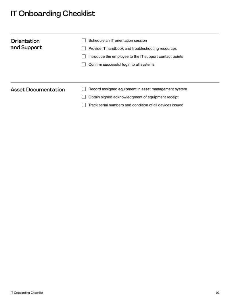 IT Onboarding Checklist for ensuring new hires receive the necessary tech access and equipment