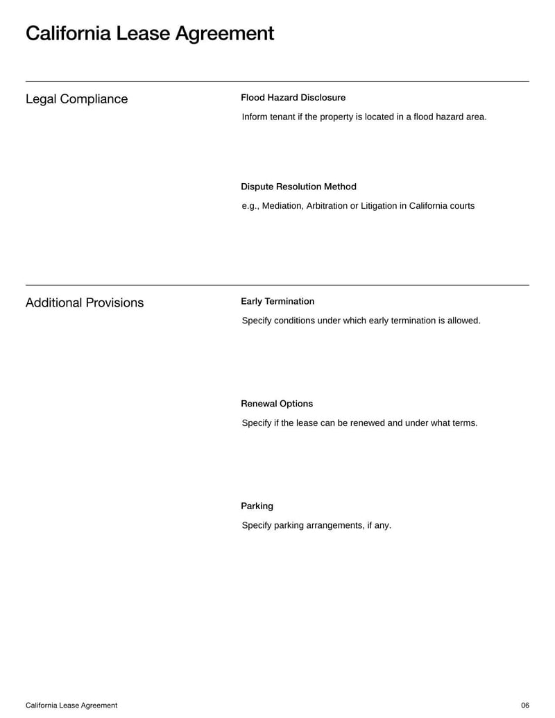 California Lease Agreement for rental terms in California