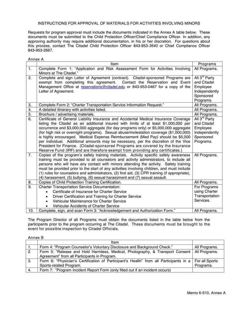 Large thumbnail of The Citadel Approval of Materials for Activities Involving Minors