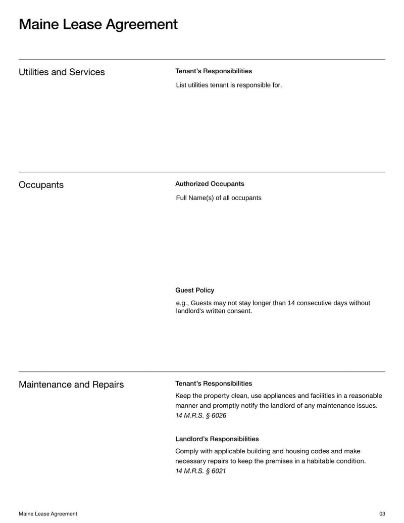 Large thumbnail of Maine Lease Agreement Template