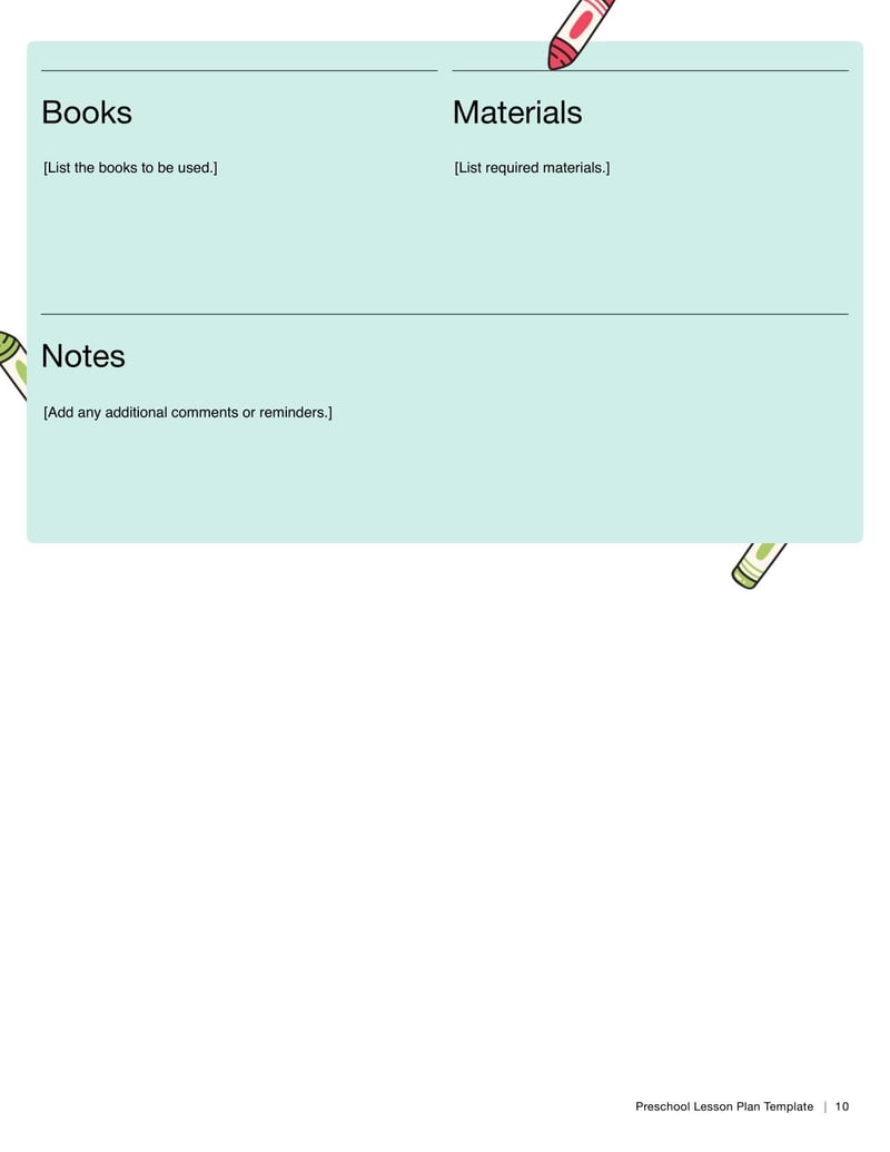Weekly Preschool Lesson Plan Template for planning weekly lessons tailored to preschool students