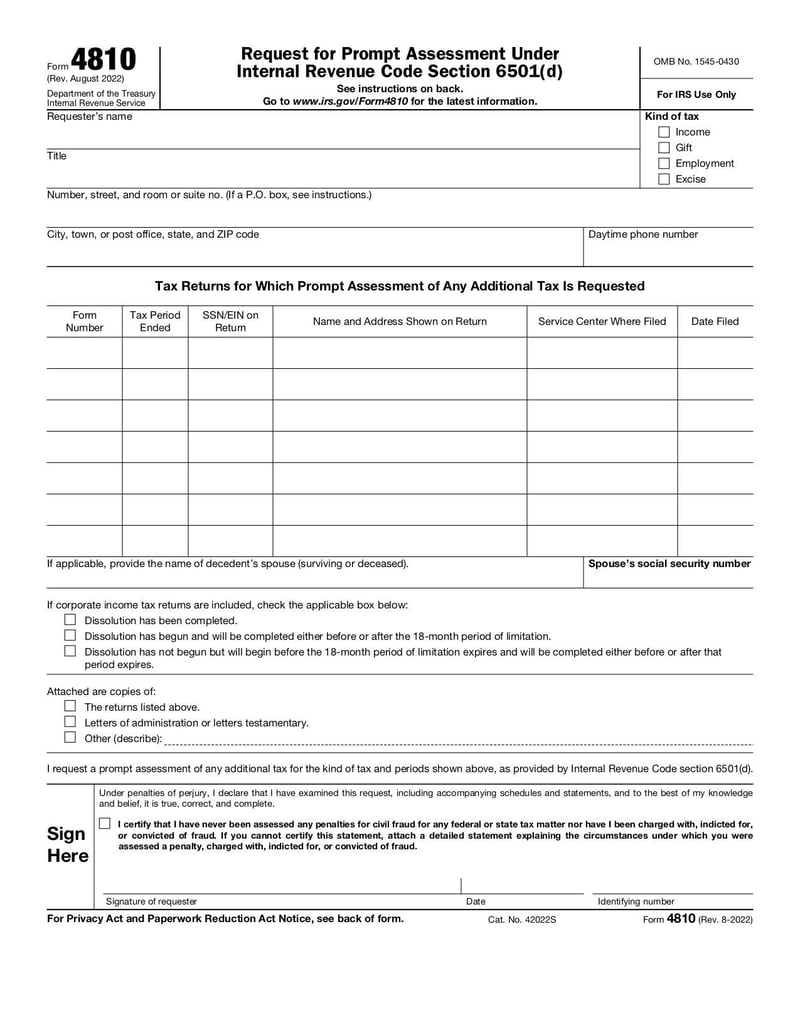 Large thumbnail of Form 4810 - Aug 2022