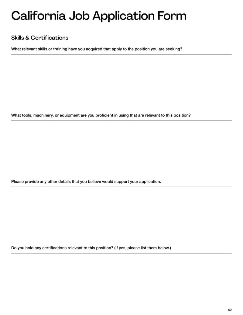 California Job Application Form for collecting applicant information for employment consideration