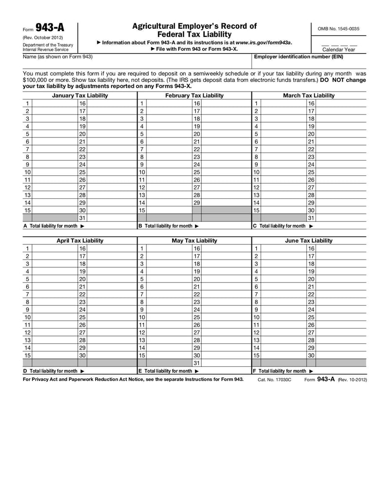 Large thumbnail of Form 943-A - Oct 2012