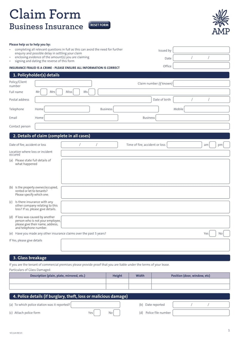 Large thumbnail of New Zealand Business Insurance Claim Form