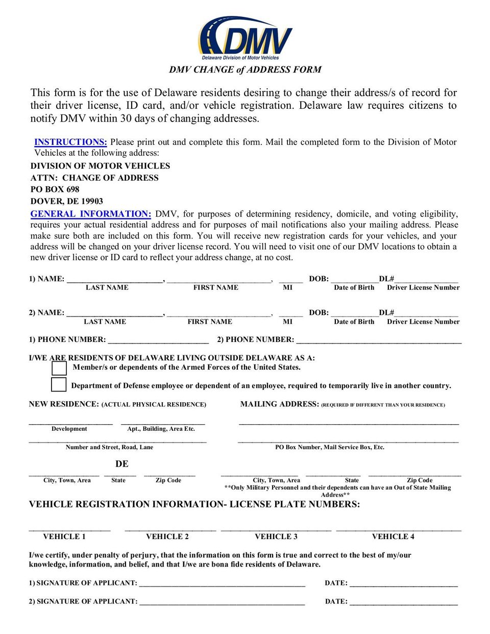 driver's license/identification card address change | fill and