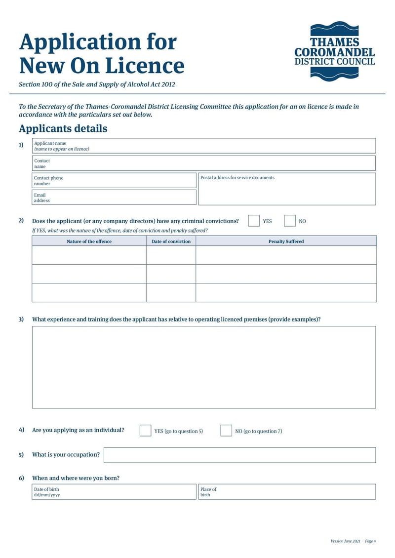 Large thumbnail of Alcohol On-Licence Application Form - Jun 2021
