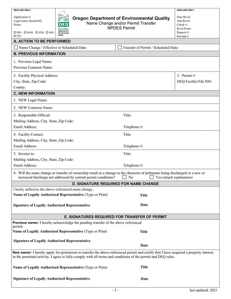 Large thumbnail of Oregon Name Change and/or Permit Transfer