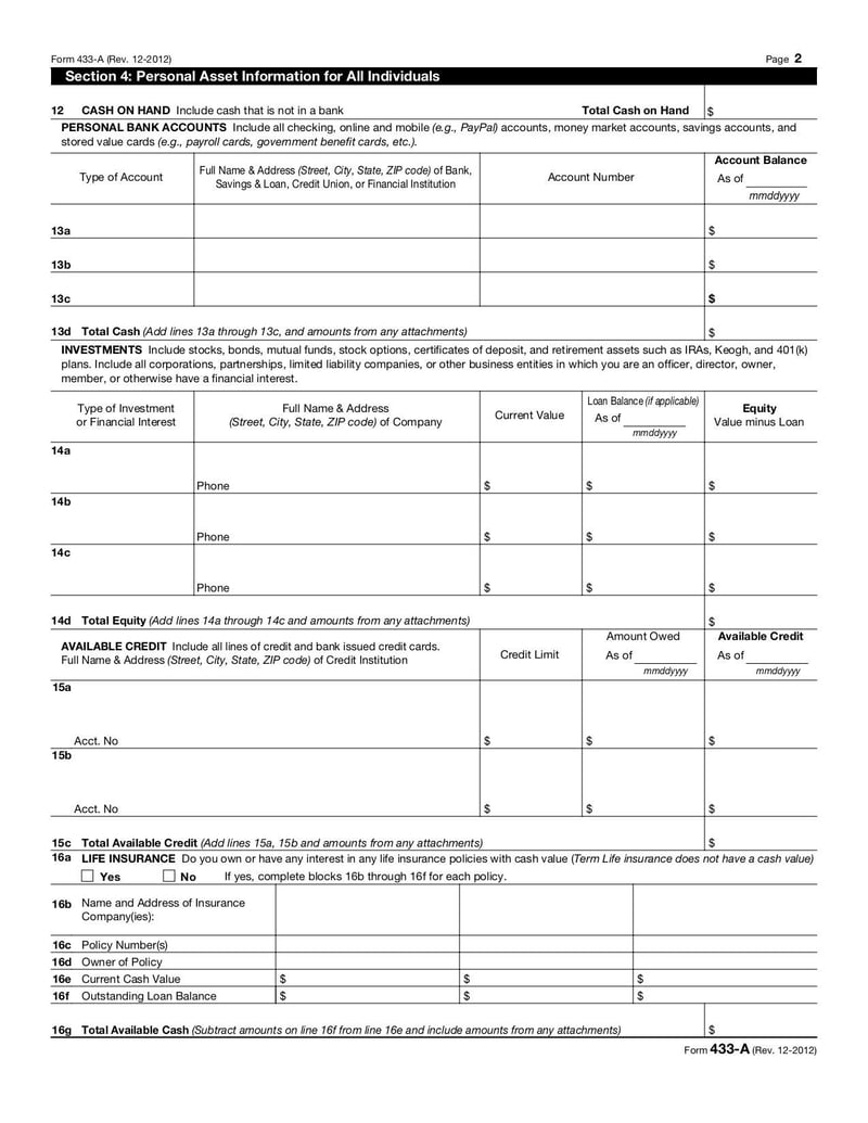 Large thumbnail of Form 433-A - Dec 2011