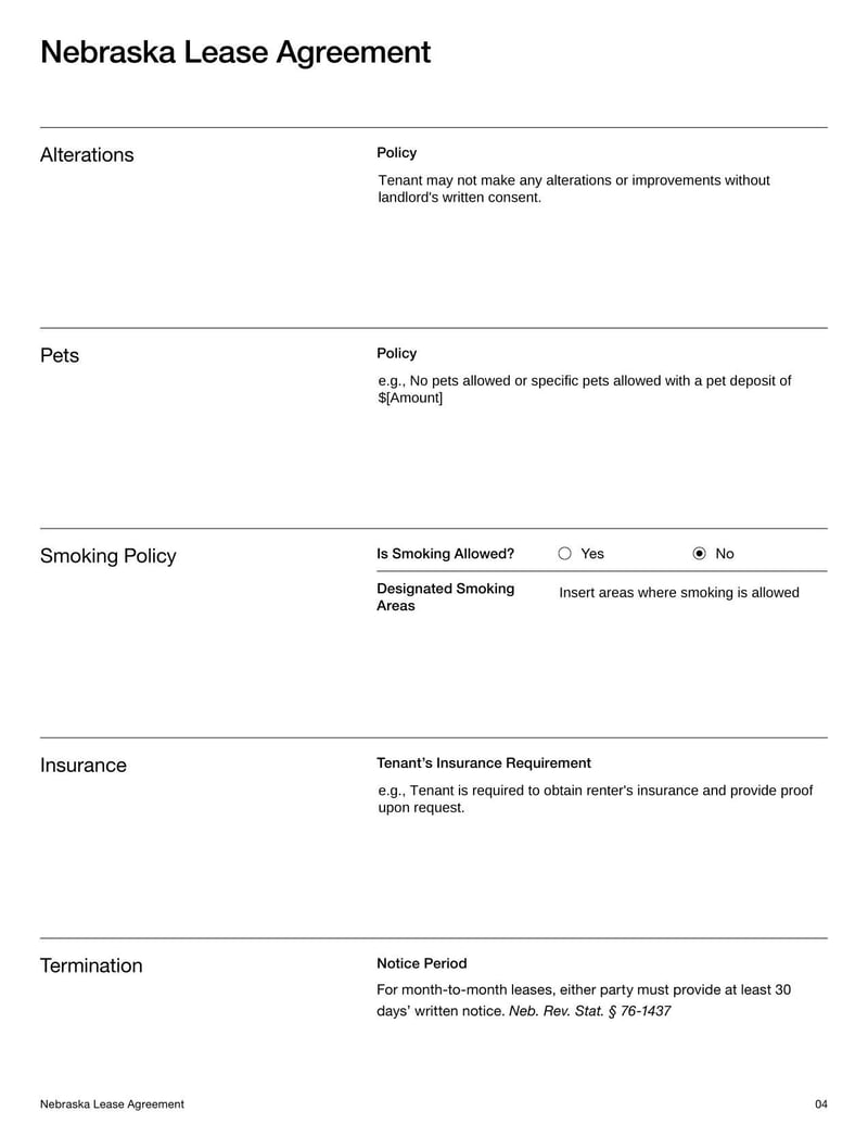 Large thumbnail of Nebraska Lease Agreement Template