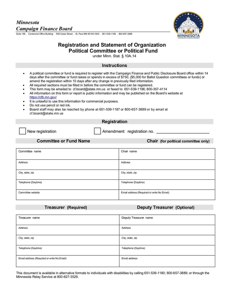 Large thumbnail of Registration and Statement of Organization Political Committee or Political Fund - Sep 2017