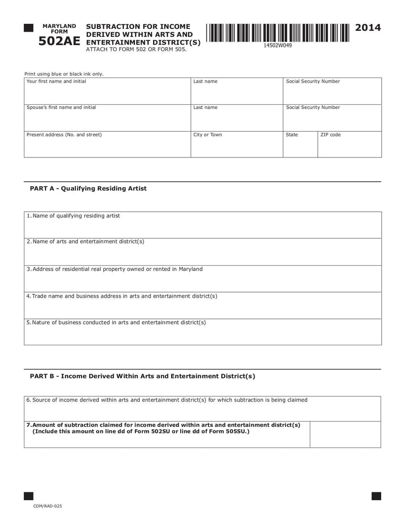 Large thumbnail of Maryland Form 502AE - Sep 2017