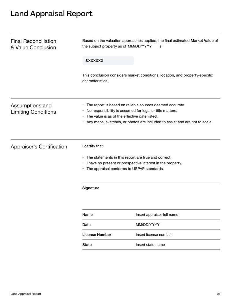 Land Appraisal Report Template helps assess the value of a land parcel for purchase, sale, or development decisions
