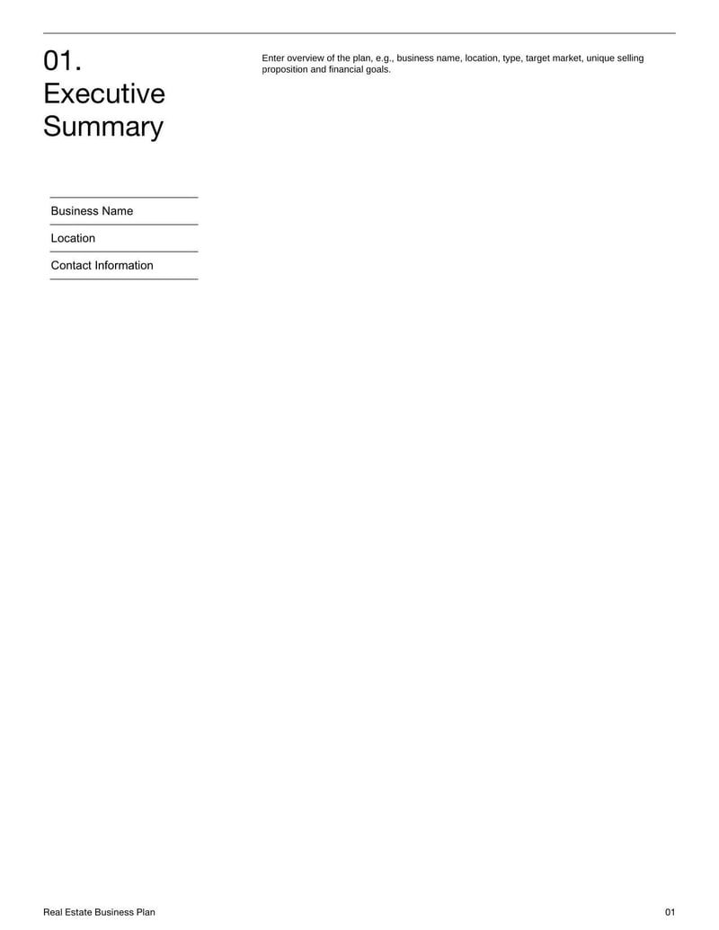 Real Estate Business Plan for strategizing sales, marketing, and operations in real estate