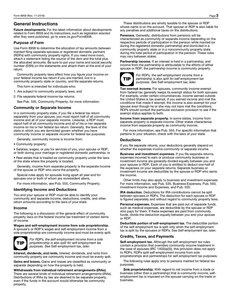 Large thumbnail of Form 8958 - Nov 2019