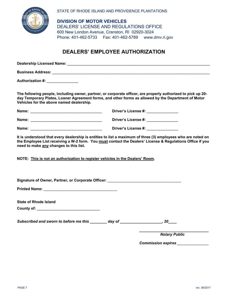 Large thumbnail of Rhode Island Application for New Dealership License (2017)