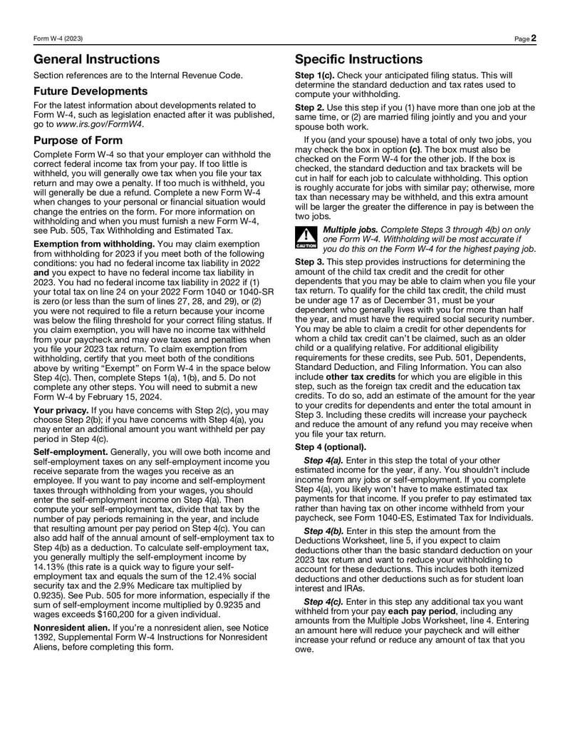 Large thumbnail of Form W-4 - Jan 2023